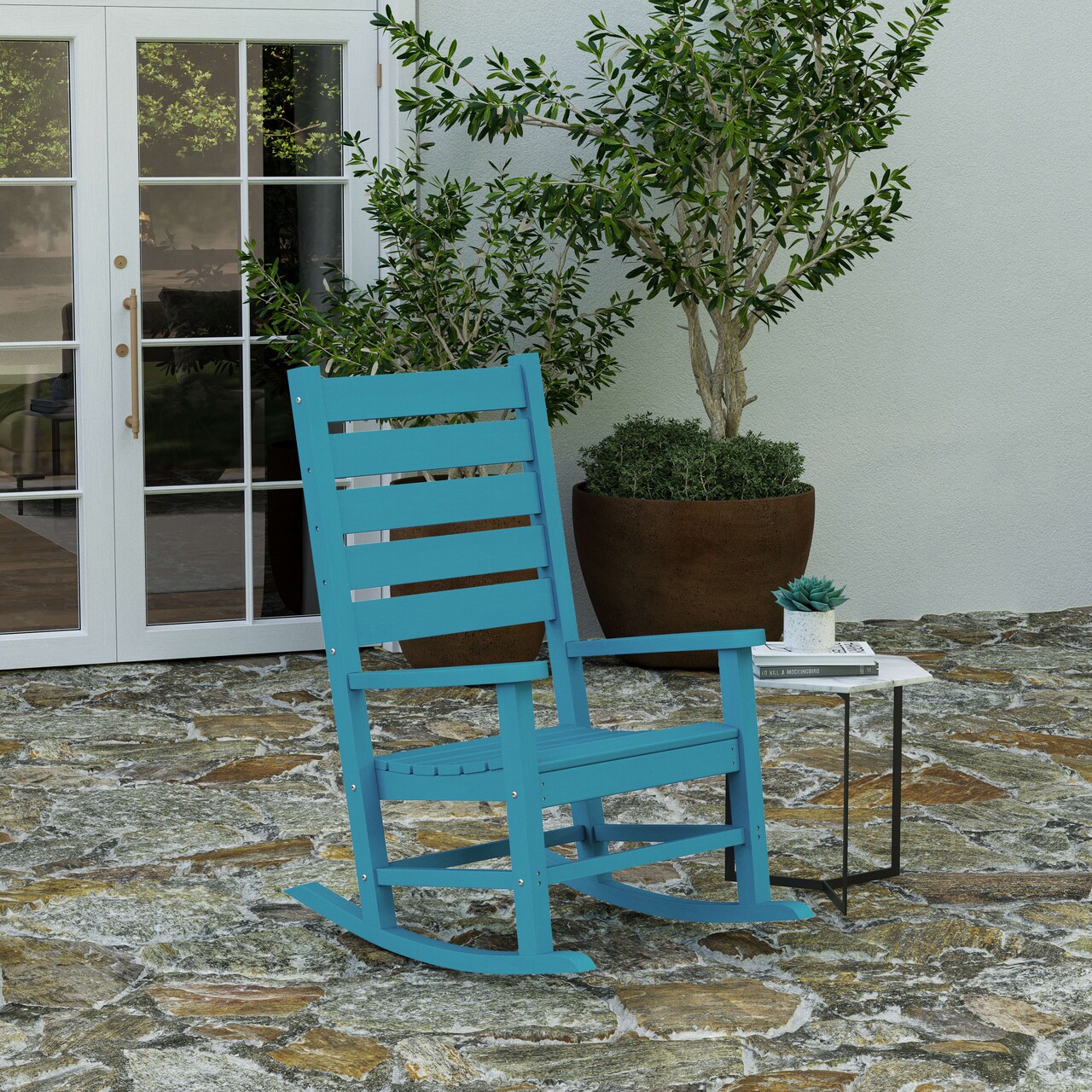 Merrick Lane Fielder Set of 2 Contemporary Rocking Chairs, All-Weather HDPE Indoor/Outdoor Rockers